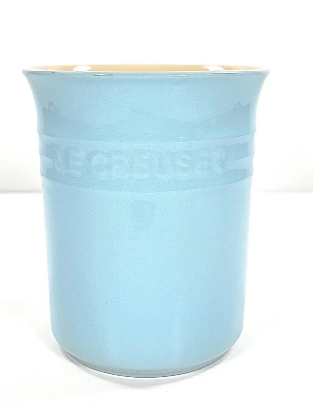 LE CREUSET Glazed Stoneware Utensil Crock 1.0 Liter Color Sky Blue NWT